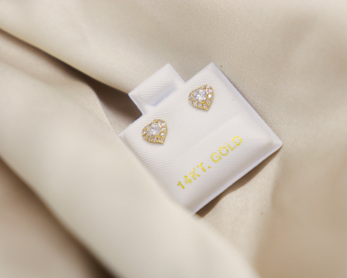 14k Yellow Gold Stud CZ diamond Heart Stud Earrings